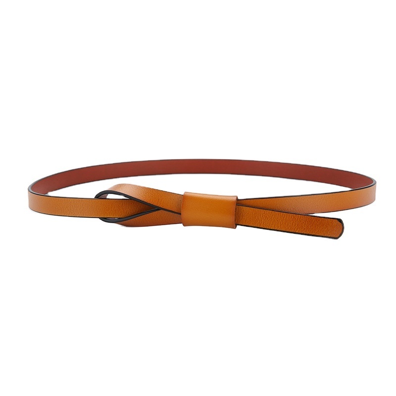 Custom Colors Metal Free Thin Stylish Knot Ladies Cowhide Waistband Women Leather Belt for Dress