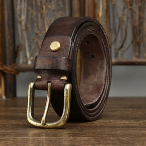 Factory Custom Logo 4mm Thick Vintage Luxury Full Grain Cowhide Men's Genuine Leather Belt with Solid Brass Buckle