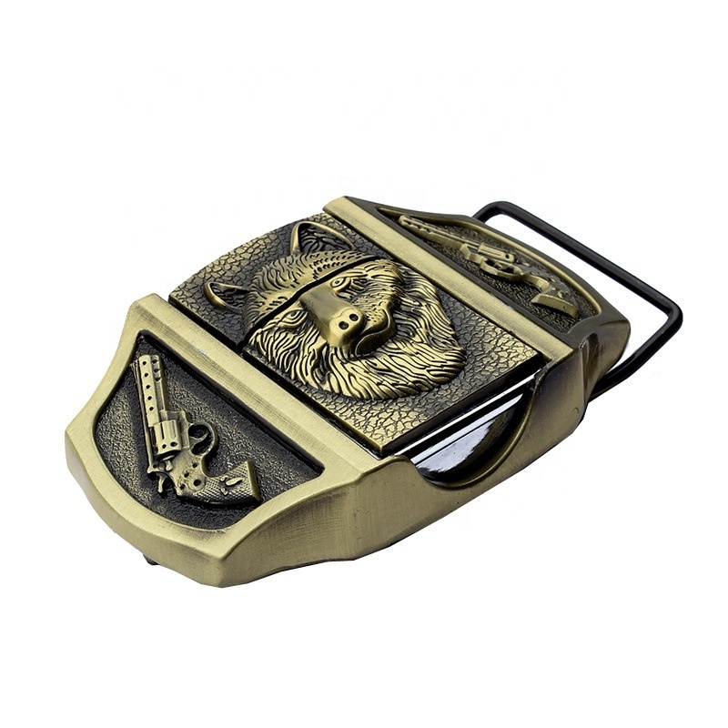 Hip-hop Fashion Custom Wolf Kerosene Lighter Cowboy Plate Western Belt Buckles for Men Women Leather Belts