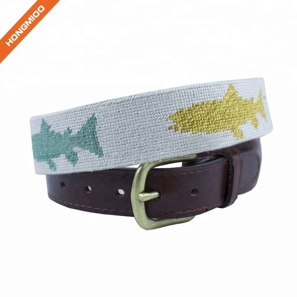 Mens Cute Crab Needlepoint Design Top Grain Leather Belts By Hongmioo