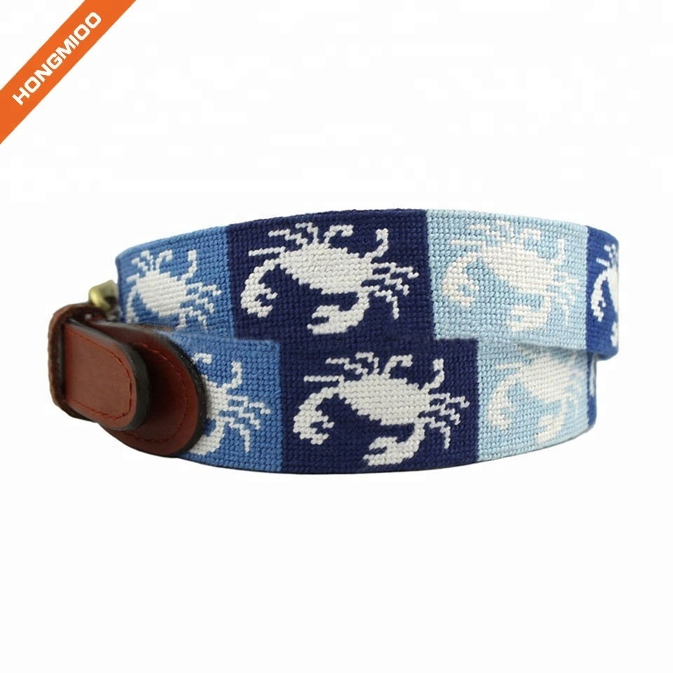 Mens Cute Crab Needlepoint Design Top Grain Leather Belts By Hongmioo