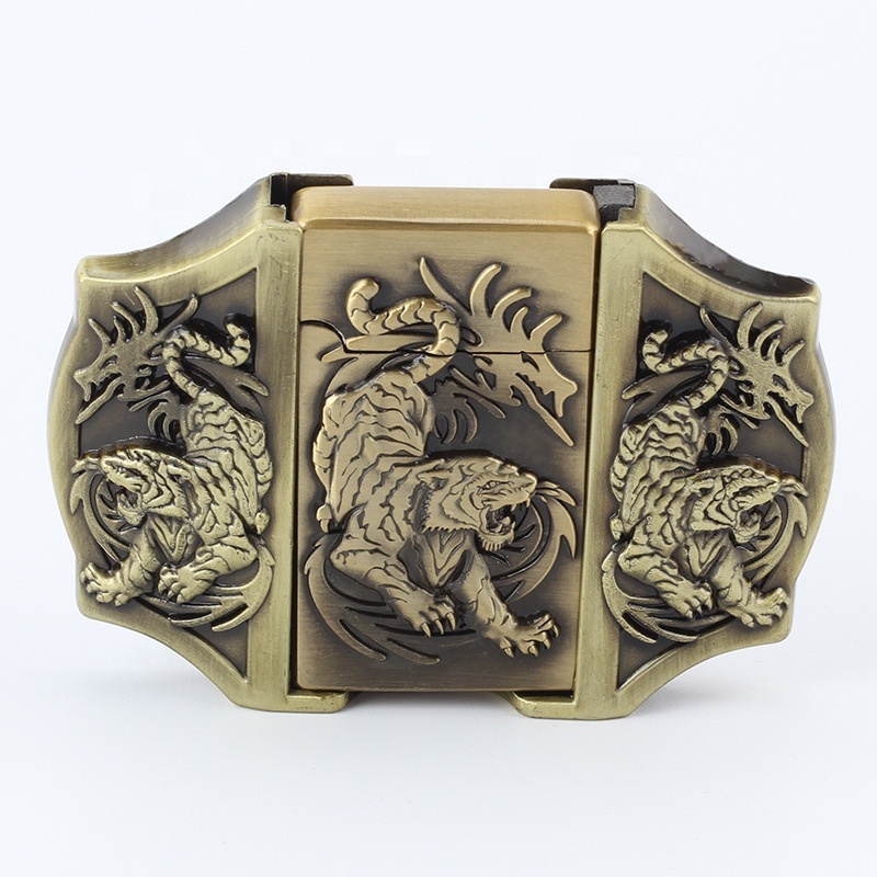 Removable Western Poker Ace Eagle Tiger Skull Kerosene Gas Fire Lighter Belt Buckle