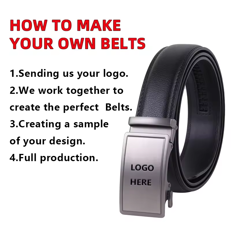 Custom Logo  Men's Fashion Automatic Ratchet Sliding Genuine Leather Belts  Luxury Business Baseball Golf  Belt