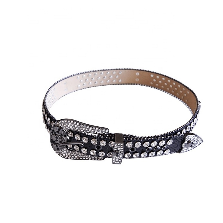 Factory Custom Skull Alloy Buckle Women PU Leather Rhinestone Crystal Studded Men Western BB Simon Belts