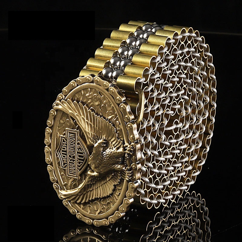 Fashion 304 Stainless Steel Ball Copper Pipe Luxury  Men Chain Western Metal Belts with Solid Brass Buckle