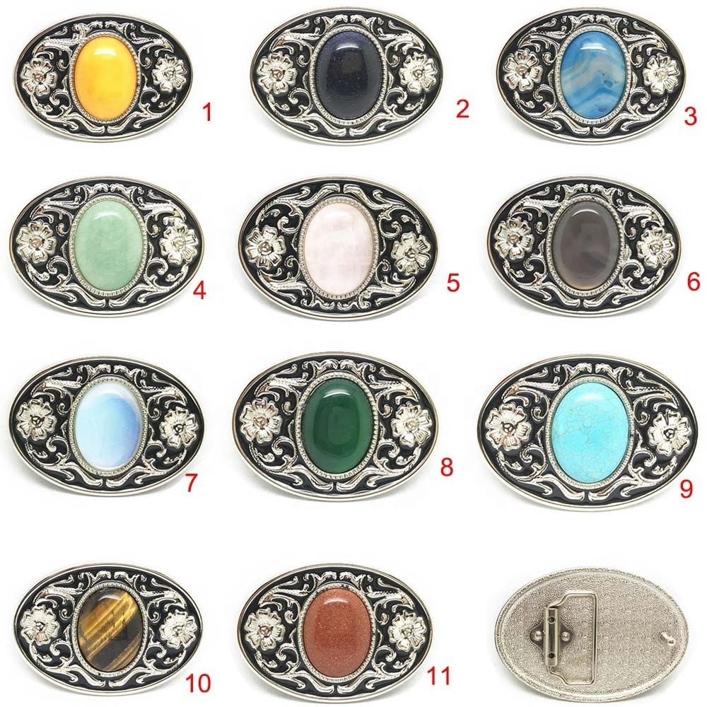 Various Oval Zinc Alloy GEM Stones Western Cowboy Belt Buckles for Men Women Belts