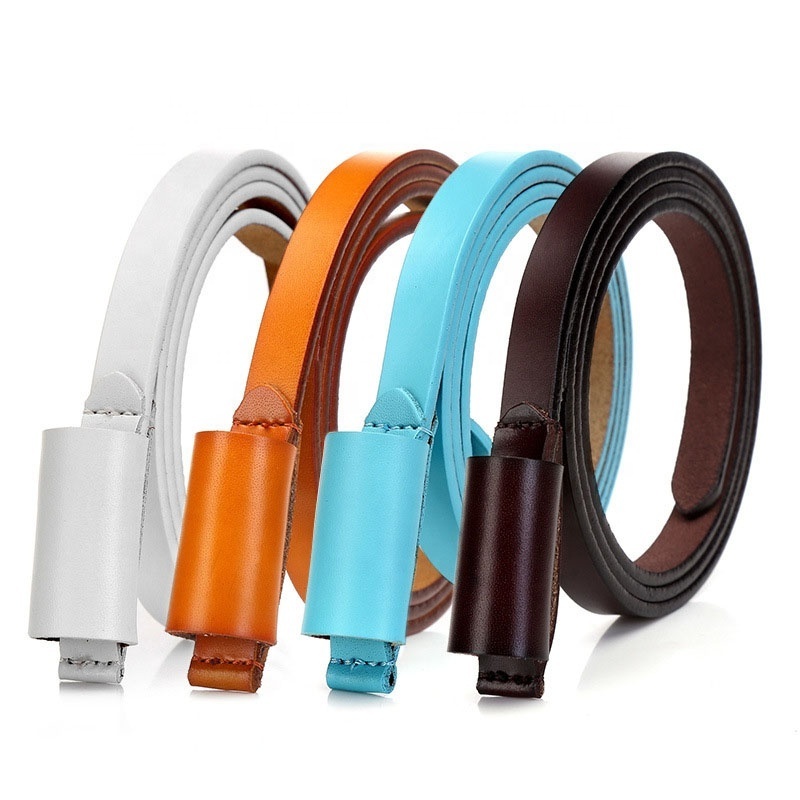 Custom Colors Metal Free Thin Stylish Knot Ladies Cowhide Waistband Women Leather Belt for Dress