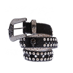 Factory Custom Skull Alloy Buckle Women PU Leather Rhinestone Crystal Studded Men Western BB Simon Belts