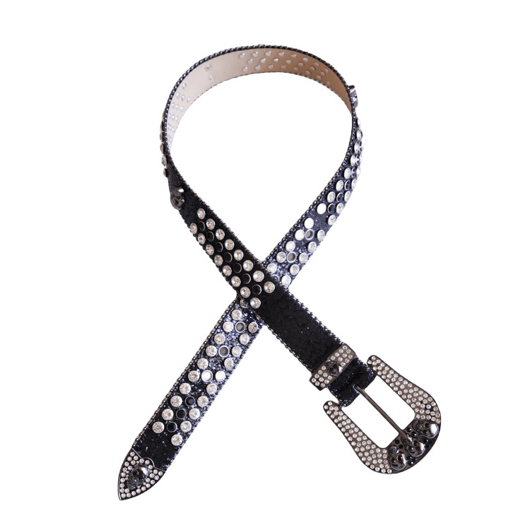 Factory Custom Skull Alloy Buckle Women PU Leather Rhinestone Crystal Studded Men Western BB Simon Belts