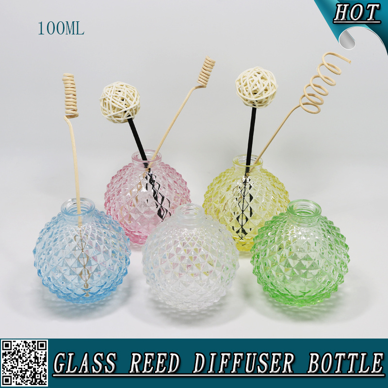 100ml crimp neck pineapple shape colored empty aroma reed diffuser perfume oil glass bottle with reed sticks