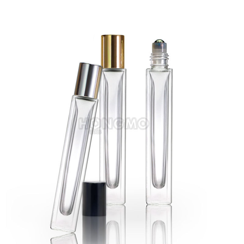 Empty 10 ml thick bottom glass perfume roller bottles 10ml square rectangle roll on bottle with roller ball for essential oil