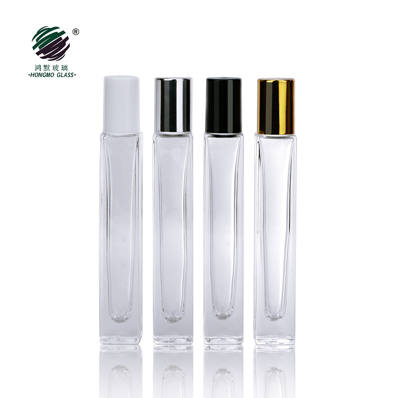 Empty 10 ml thick bottom glass perfume roller bottles 10ml square rectangle roll on bottle with roller ball for essential oil