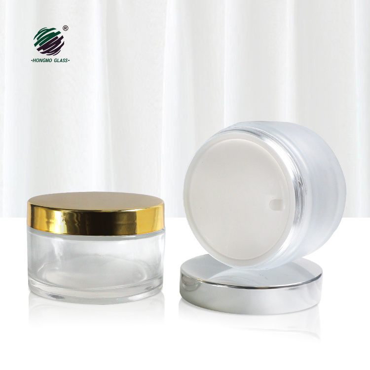 Luxury cosmetic packing round glass jar 200g 200ml frosted glass cosmetic jars for face cream