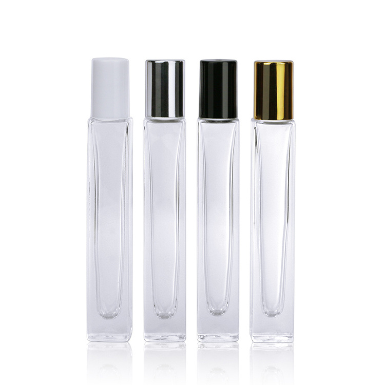 Empty 10 ml thick bottom glass perfume roller bottles 10ml square rectangle roll on bottle with roller ball for essential oil