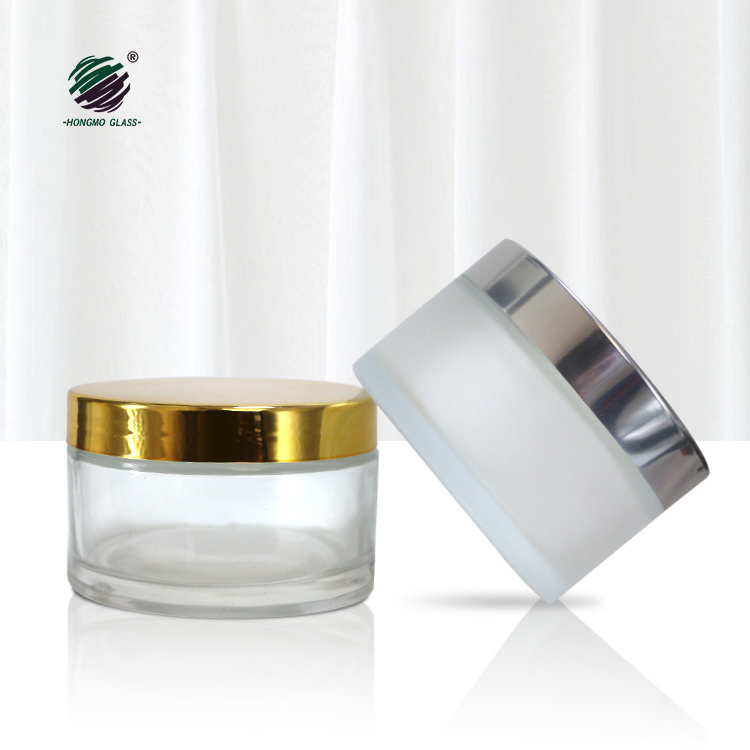 Luxury cosmetic packing round glass jar 200g 200ml frosted glass cosmetic jars for face cream