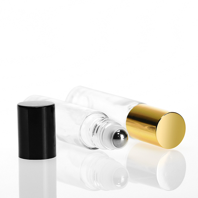 10ml 10 ml clear glass perfume roller deodorant roll on essential oil bottle with stainless steel roller ball and aluminum lids