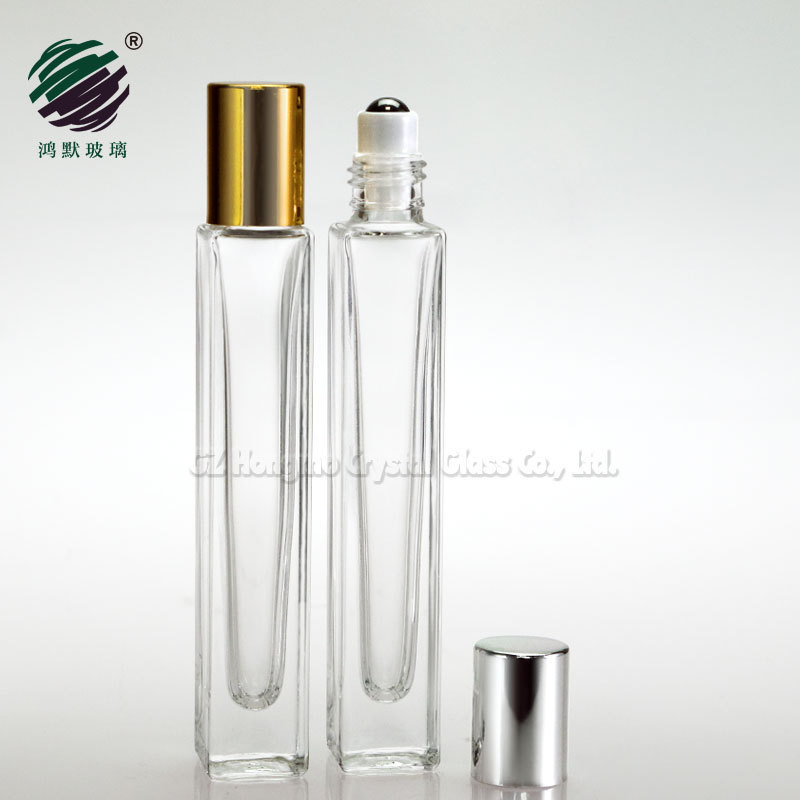 Empty 10 ml thick bottom glass perfume roller bottles 10ml square rectangle roll on bottle with roller ball for essential oil