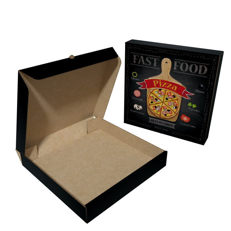 Custom Logo Printed Size White Black Flute Corrugated Cardboard 7 8 9 10 12 14 16 18 Inch Pizza Take Away Packaging Box