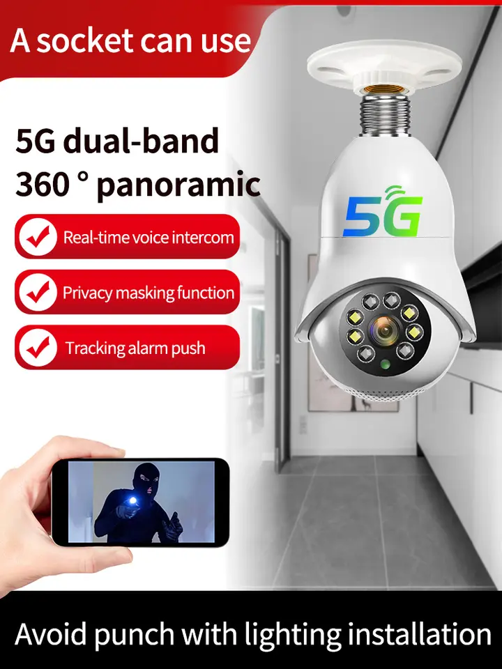 5G Wireless Infrared Night Vision Light Smart Security Baby Monitor Wifi Smartphone Light Bulb Camera 360 Degree