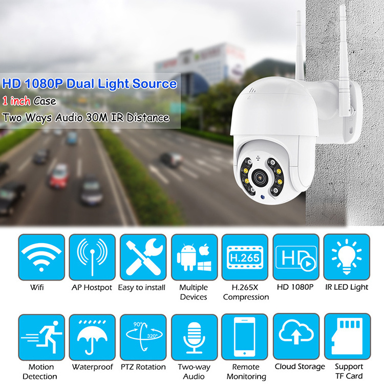 1080P 4MM Wifi CCTV Camera Outdoor Dome Security Surveillance Wireless IP Camera Colorful In Night Xmeye Icsee App