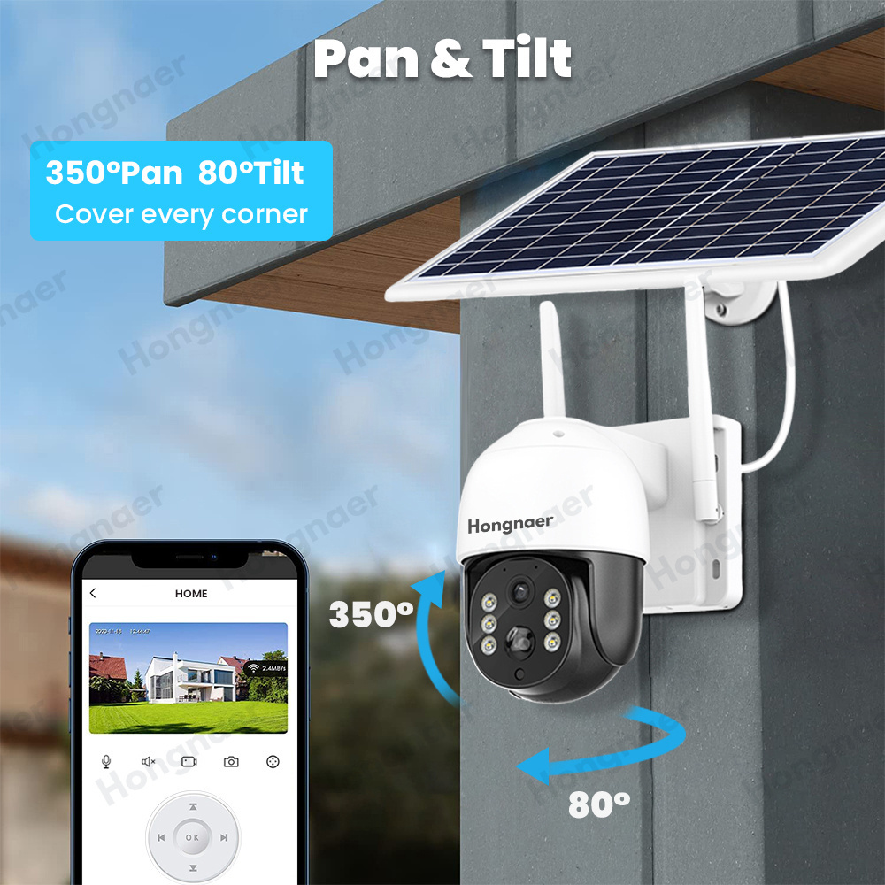 Hongnaer 4MP iCSee Wireless Video Surveillance 4G LTE Solar Panels Powered CCTV Camera Outdoor Security 4G Sim Card Solar Camera