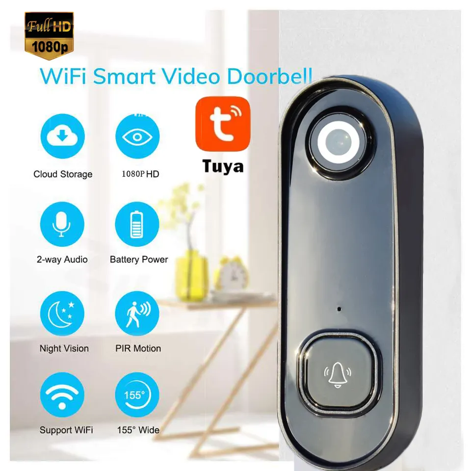 Outdoor Video Doorbell With Alexa 128g Doorbell Camera Wifi 1080 Wireless Tuya Smart Life Door Bell Dingdong Camera WiFi