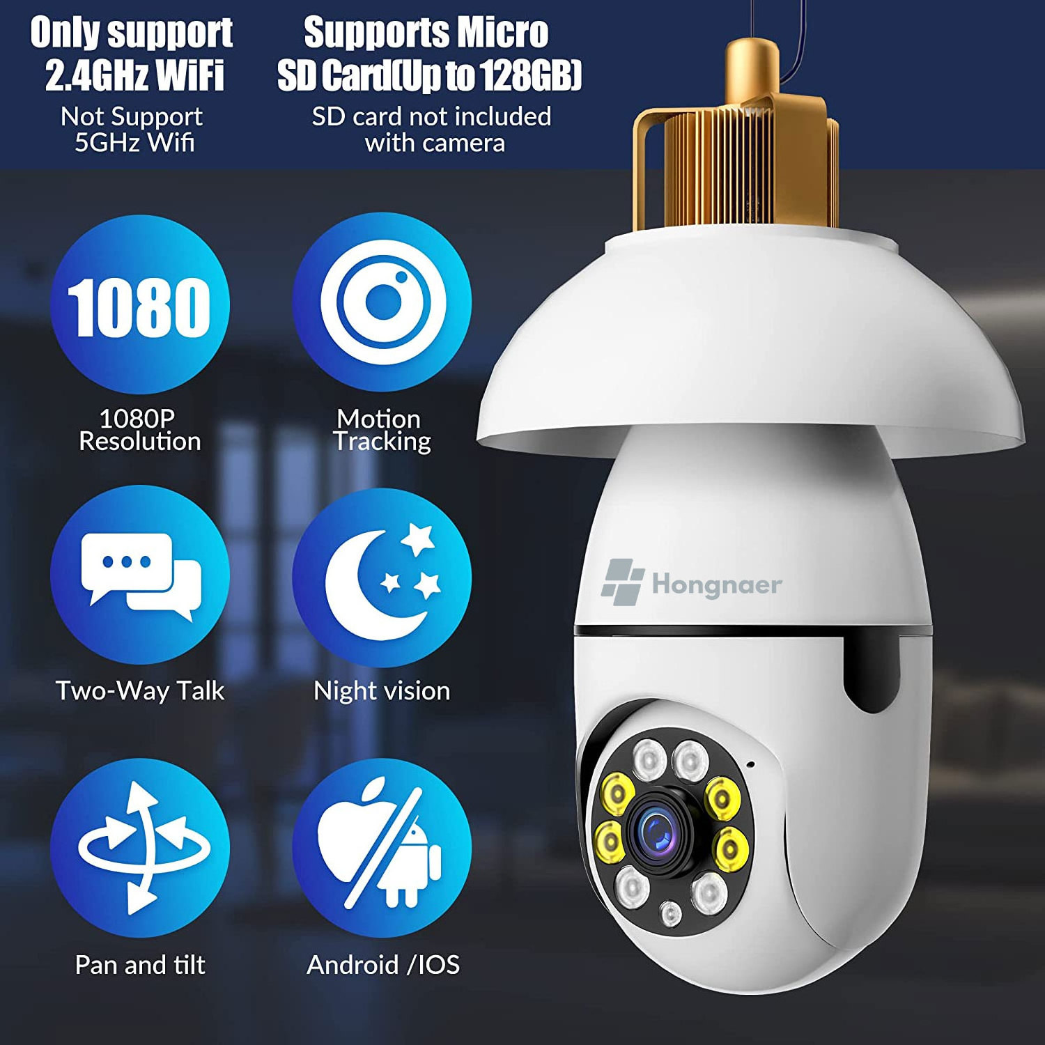 High Quality 128g Motion Detection Smart Camara de Seguridad Light Bulb Wifi Mini Camera HD