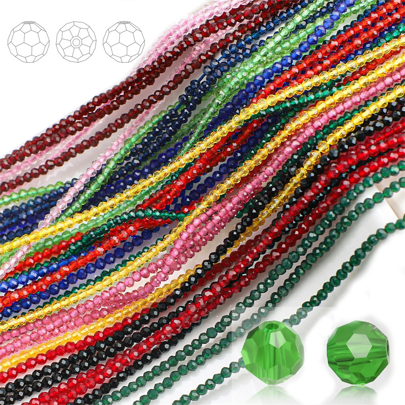 Round 32 Facets Cut Ball Solid Colors 1mm Faceted Crystal Glass Loose Spacer Charm Beads Lot For Jewelry Making DIY Crafts