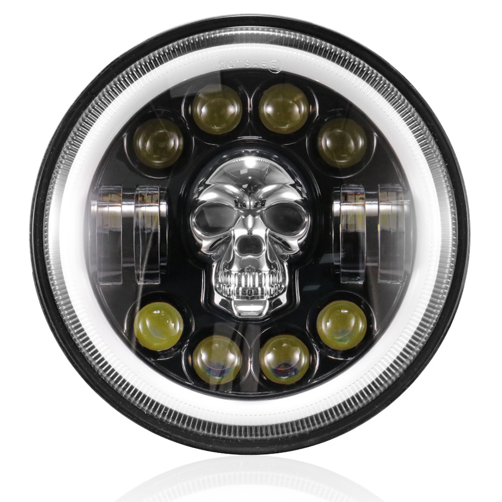 7 Inch Round High Low Beam Led Head light Motorcycle White Amber Angle Eyes Led Headlights For Motorcycle Car