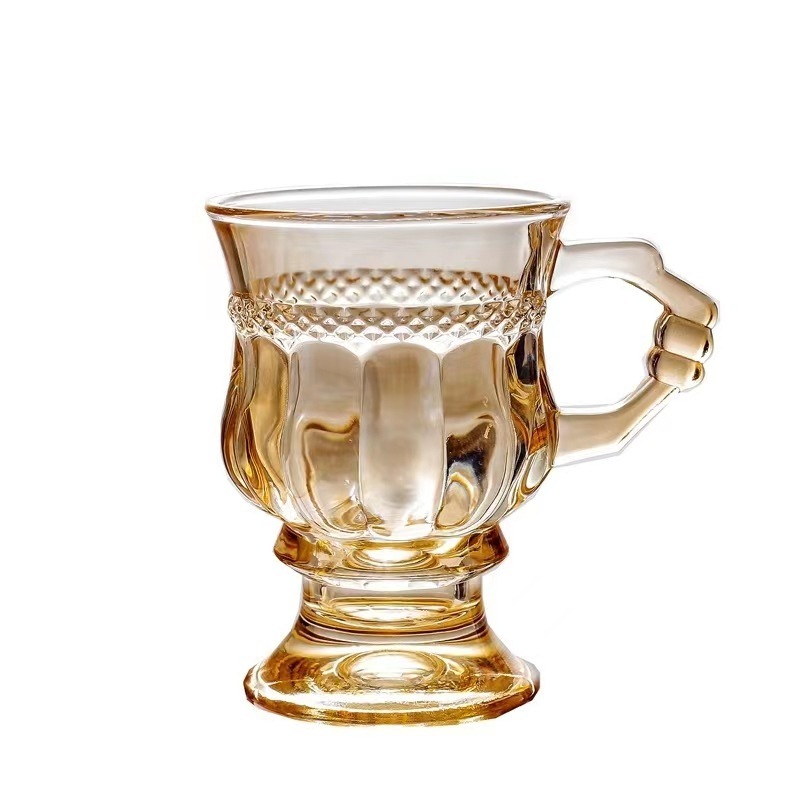 Simple vintage embossed European water cup Souvenir amber creative ins glass coffee cup