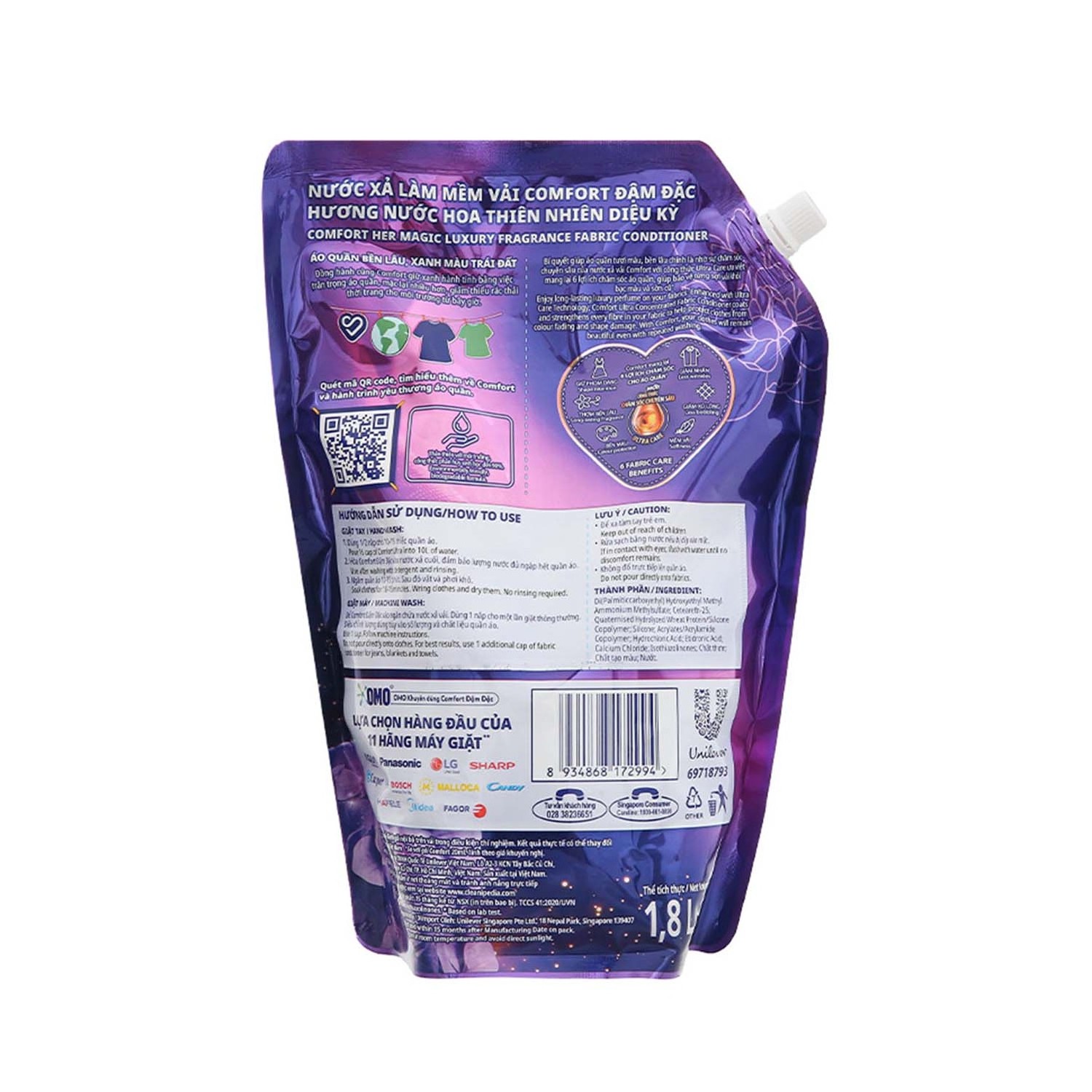 Detergent Softener Liquid Apparel Comfortt her magic scented concentrated fabric conditioner bag 1.8l long lasting scented