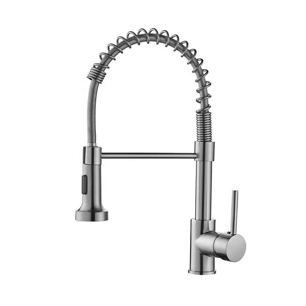 HongPin Lead Free Stainless Steel Single Lever Handle Pull Down Sprayer Brushed Nickel Kitchen Faucet, Kitchen Sink Faucet