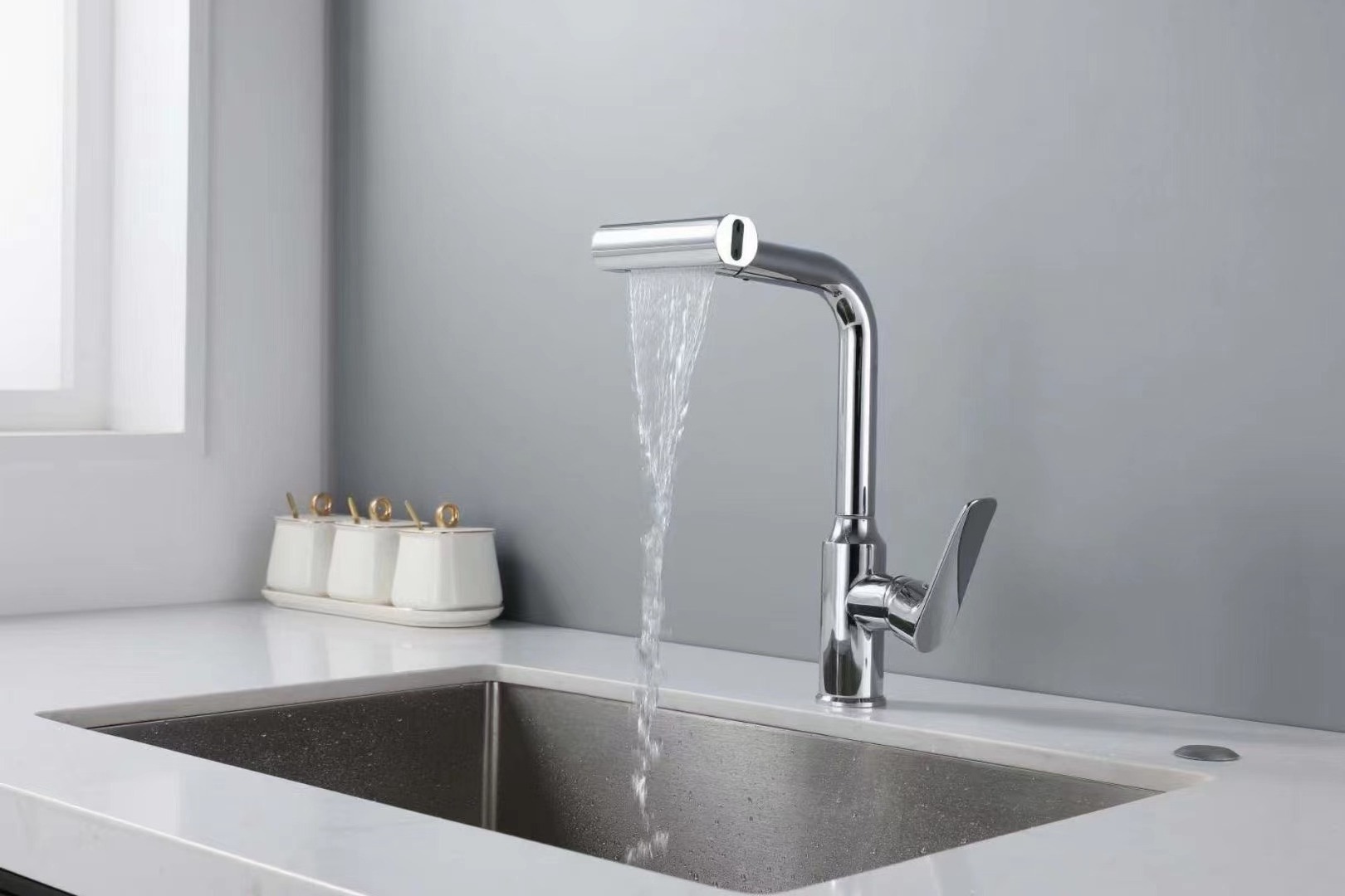 HP New Arrival  Waterfall Sink Kitchen Rotation Flying Rain Tap Faucet Hot Cold Mixer  Smart Kitchen Faucet Stainless Steel Sink