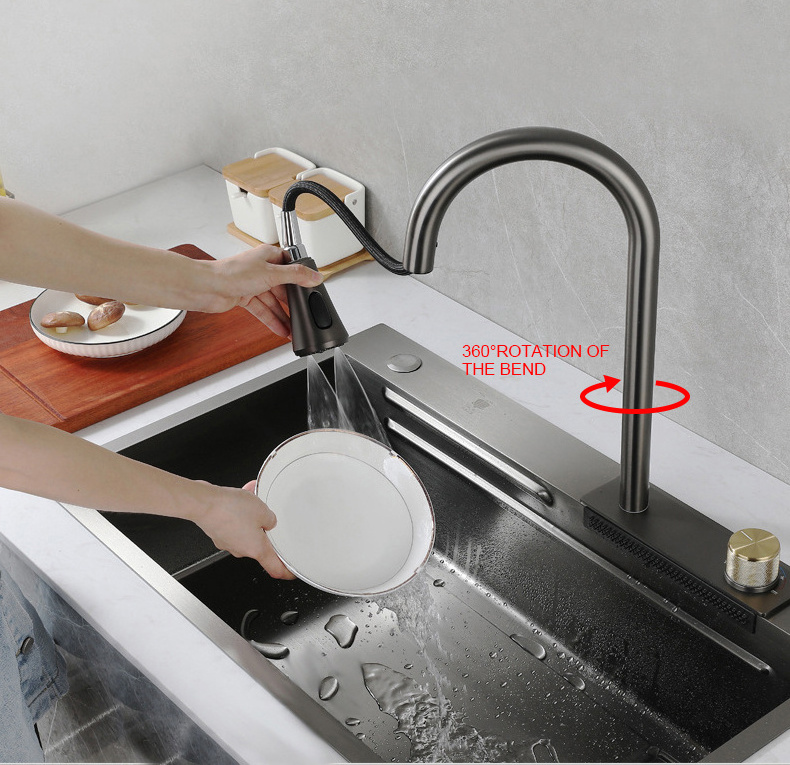 Black Friday Hot Deals Wide Mouth Waterfall Concealed Basin Faucets Kitchen Sinks