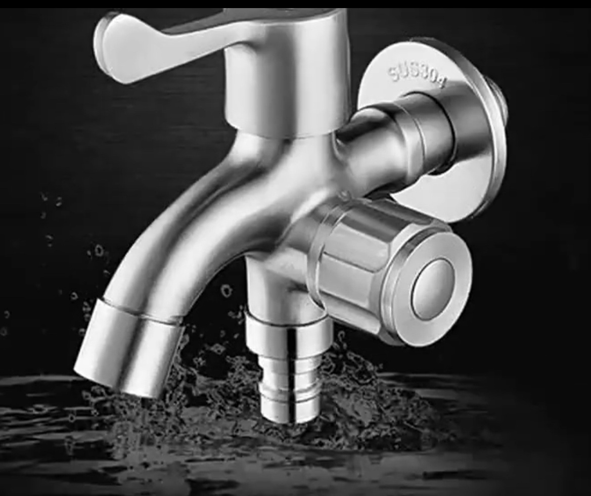 Good quality abs body double handle bibcock 2-hole wall mounted quick open two way washing machine faucet