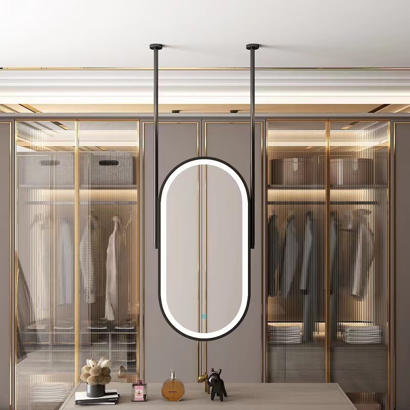 Oval mirror ceiling hanging mirror hotel bathroom mirror with lights