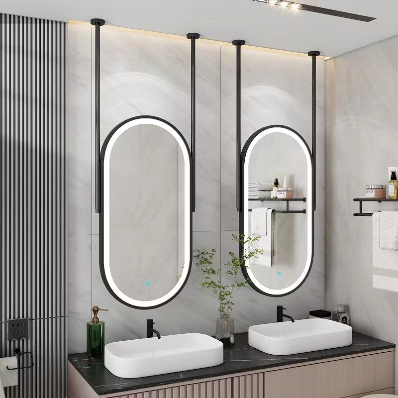 Oval mirror ceiling hanging mirror hotel bathroom mirror with lights