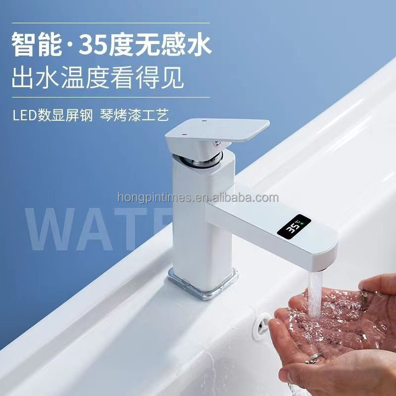 Digital Display Faucet SUS304 Stainless Steel Bathroom Faucet one Hole Mixer Tap Deck Mount Black Tap Single Handle Lavatory Bas