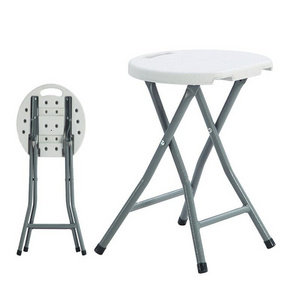 HONGQIAO Foldable Garden Stool Round White Portable Stool  Folding Dining Chair Camping Stool for Outdoor Fishing BBQ