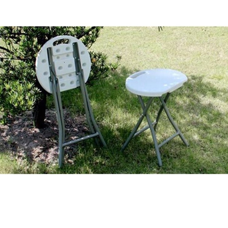 HONGQIAO Foldable Garden Stool Round White Portable Stool  Folding Dining Chair Camping Stool for Outdoor Fishing BBQ