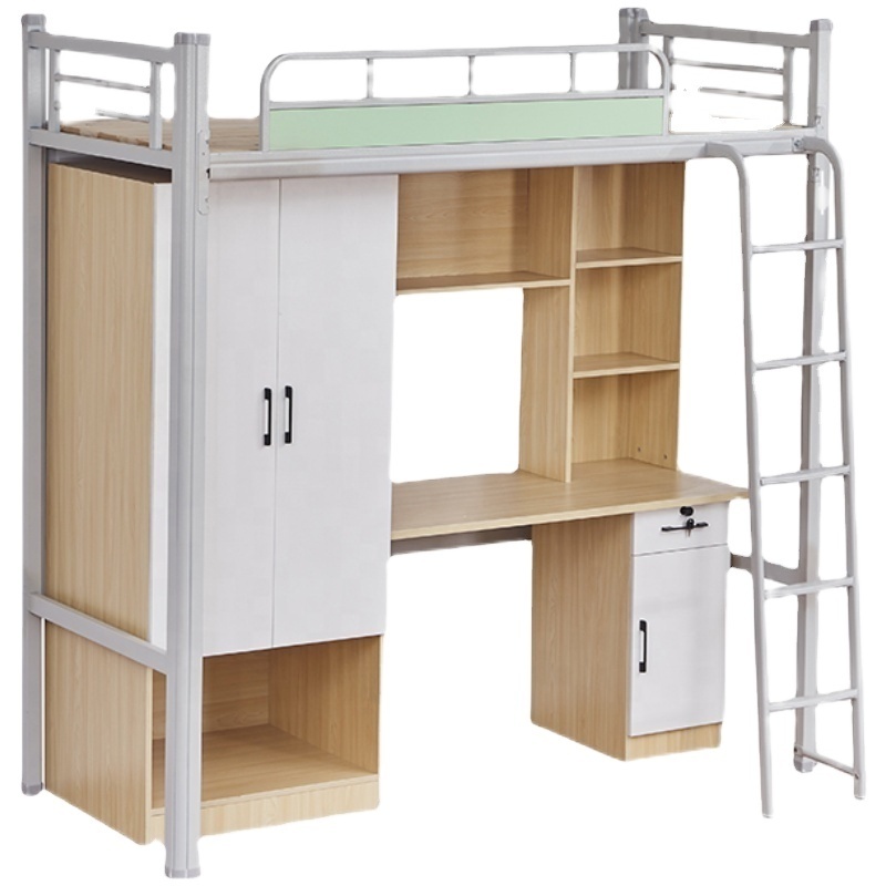 Wholesale university bunk bed student apartment steel loft wardrobe cheap desk and locker bunk dorm bed