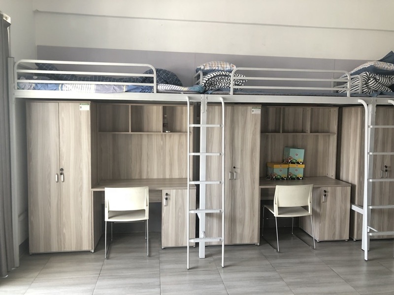 Wholesale university bunk bed student apartment steel loft wardrobe cheap desk and locker bunk dorm bed