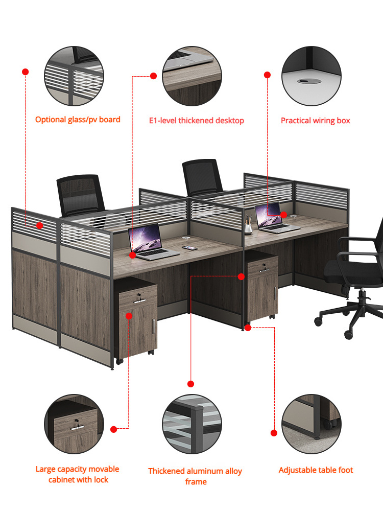 Modern design office furniture single seat staff workstation wooden computer table office desks table with storage cabinet