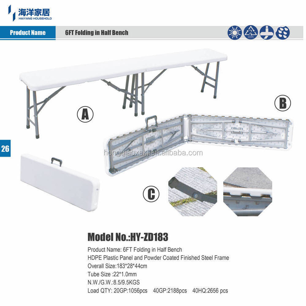 Plastic folding bench for 4 person/183cm 6ft long bench/HDPE long chair/outdoor leisure foldable in middle bench/183*28*43cm hot