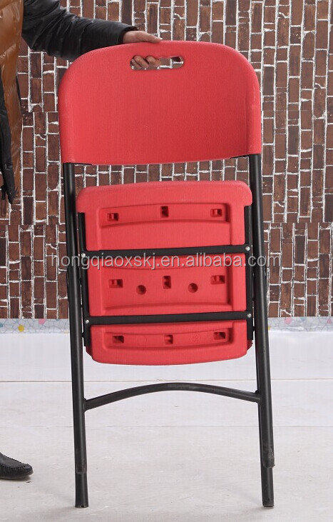 high quality strong panel plastic foldable chair/red color black legs folding chair for Lebanon/garden picnic colored chair