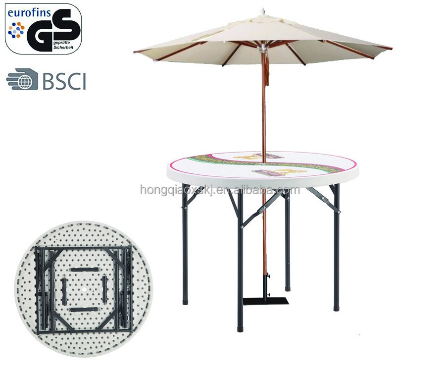 3FT Plastic Outdoor Round Table with beach umbrella hole