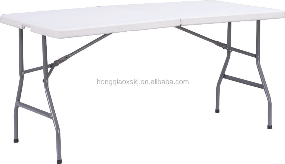 183*76*74cm hot selling foldable table/6ft plastic table folding in two pieces of panels/portable table with handle