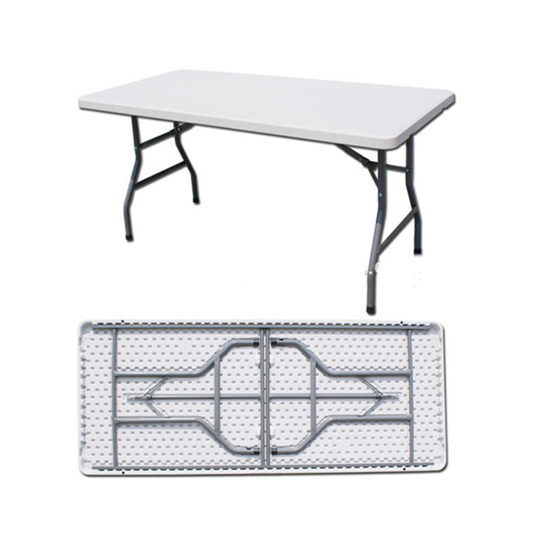 183*76*74cm hot selling foldable table/6ft plastic table folding in two pieces of panels/portable table with handle