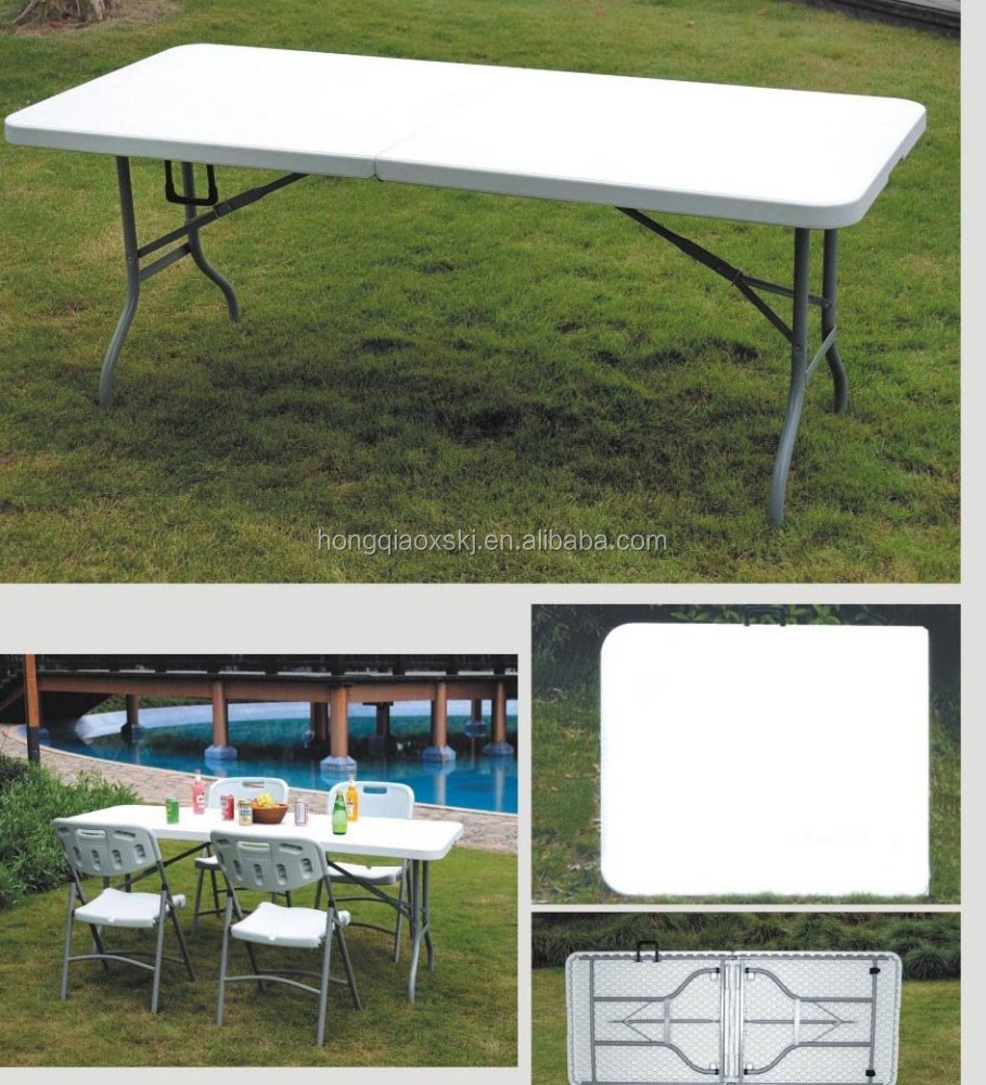 183*76*74cm hot selling foldable table/6ft plastic table folding in two pieces of panels/portable table with handle