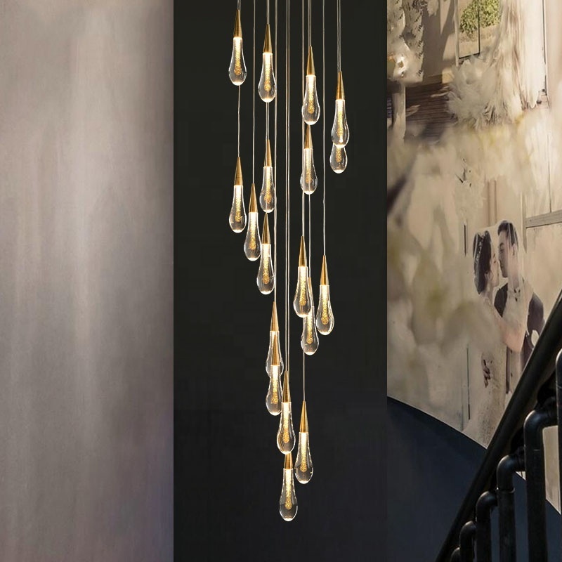 Modern Chandelier Crystal Raindrop Chandelier Duplex Attic Hanging Light Dining Room Pendant Lighting Led Staircase Chandelier